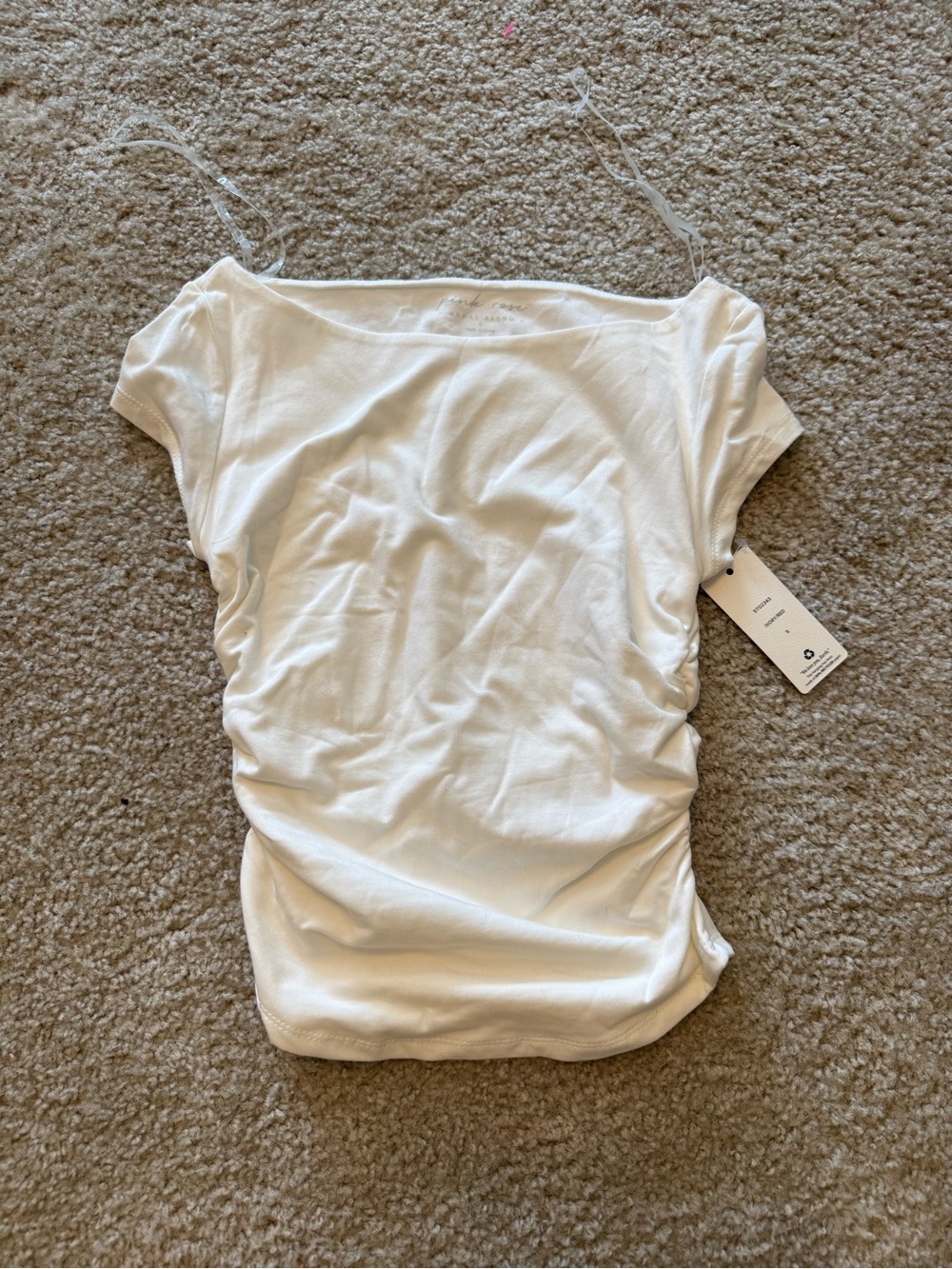 Pink Rose White Ruched Camisole Top